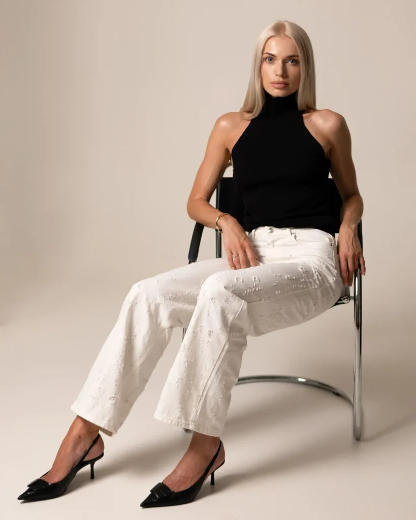 White Straight Leg Distressed Jeans