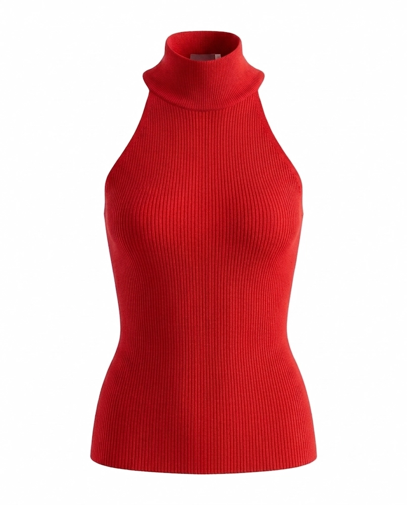 Czerwony dzianinowy top halter