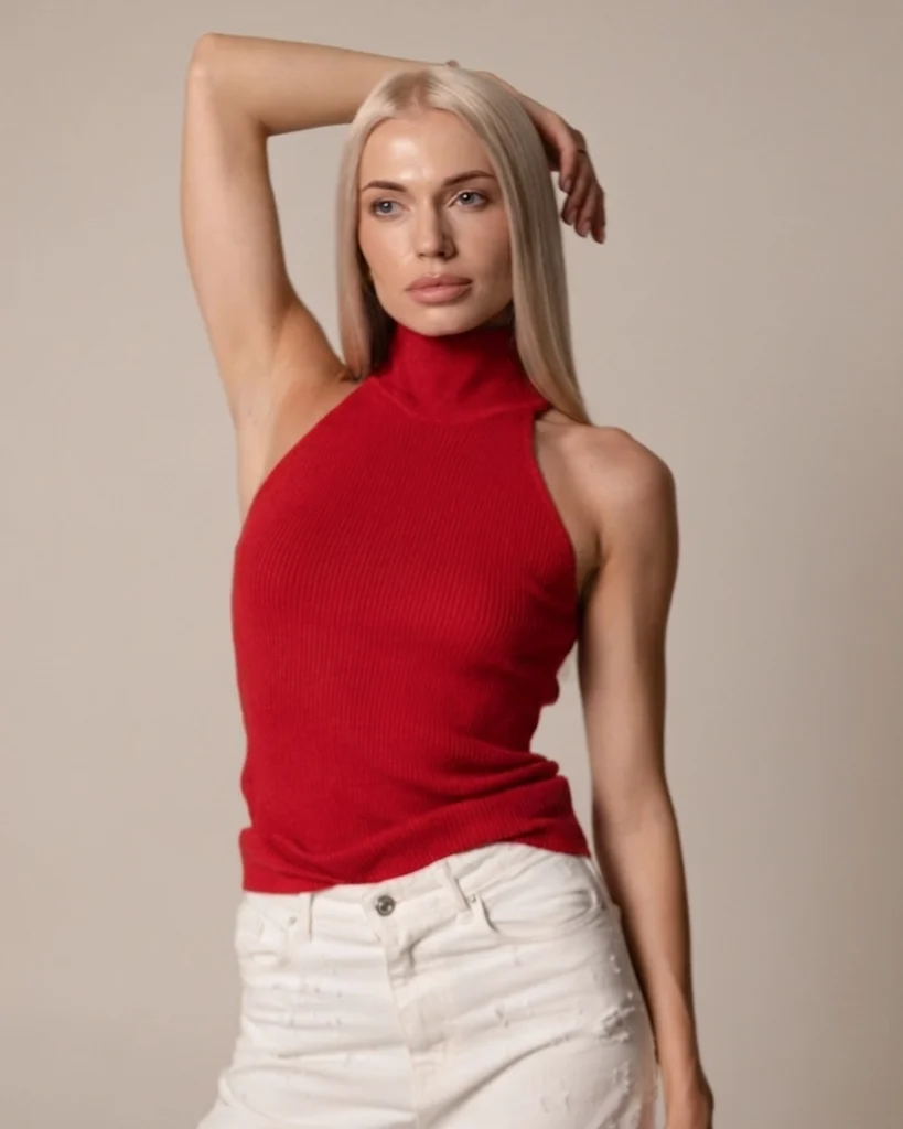 Czerwony dzianinowy top halter