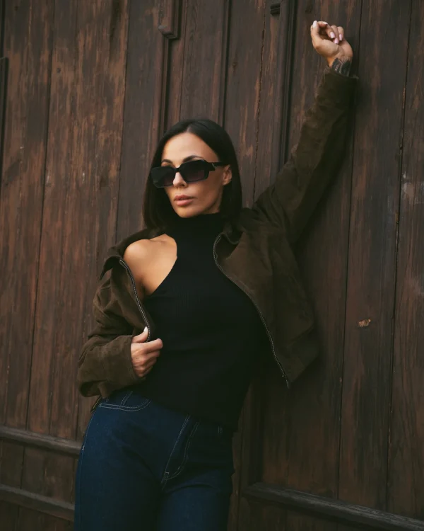 Preorder. Kurtka bomberka w kolorze khaki z naturalnego zamszu