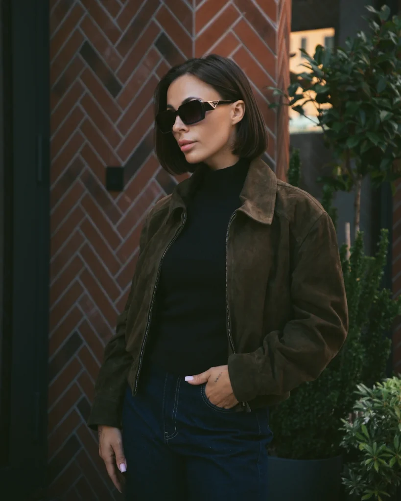 Preorder. Kurtka bomberka w kolorze khaki z naturalnego zamszu